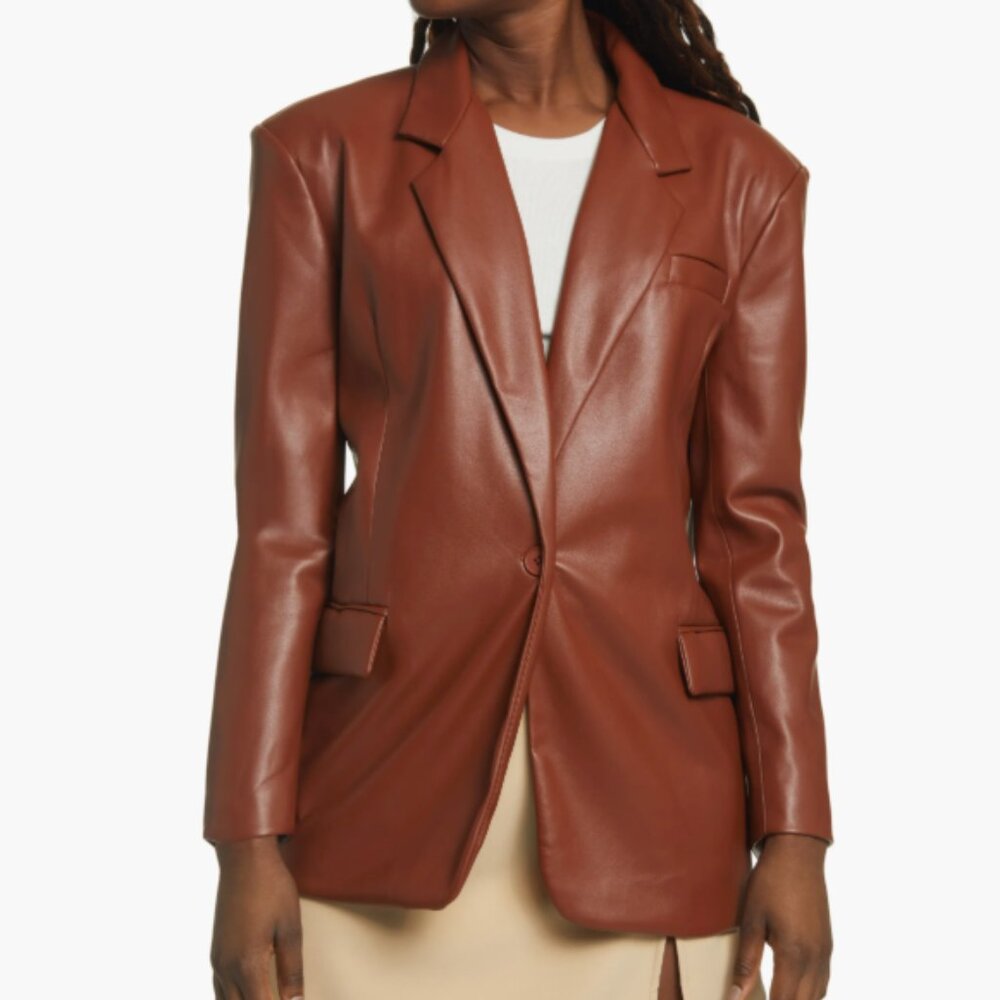 NWOT Blank NYC Faux Leather Blazer in Cognac Brown | Size XS